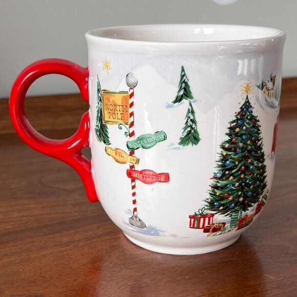 Sur La Table Santa North Pole Mug Christmas Earthenware Coffee Cup Retro Holiday - Picture 3 of 12